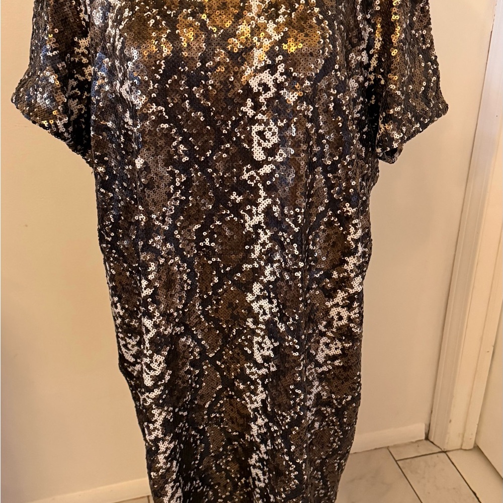 Elvi Sequin leopard style  Dress in Gold , Black and Cream